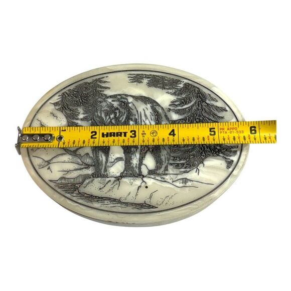 Carved Bear Jewelry Oval Poly Resin Trinket Box With Bear & Forest Engraving VTG - Picture 5 of 8